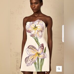 Strapless Cream Dress with Pastel Floral Embroidery